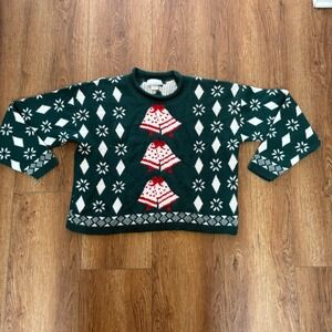 VTG 90s Sweetbriar USA Snowflake Ugly Christmas Knit Sweater‎ Womens Large Bell